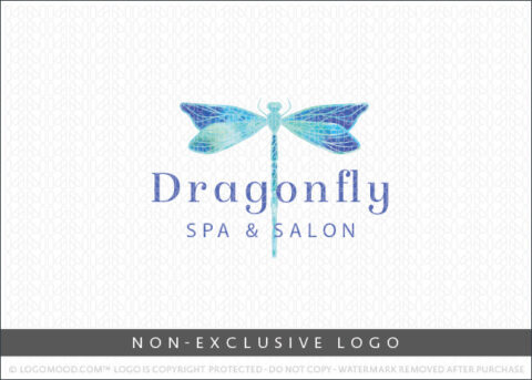 Blue Aqua Watercolor Artistic Dragonfly Non-Exclusive Logo For Sale LogoMood
