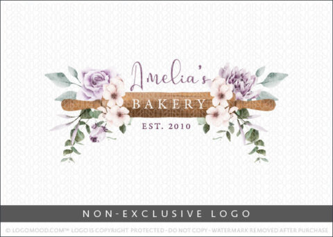 FloralWatercolor Bakery Rolling Pin Non-Exclusive Logo For Sale LogoMood