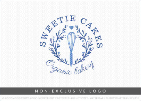 Blue Bakery Whisk Wreath Country Organic Bakery Non-Exclusive Logo For Sale LogoMood