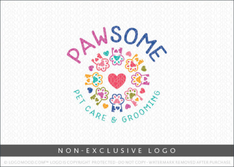 Pawsome Pet Care & Grooming Pet Paws Non-Exclusive Logo For Sale LogoMood