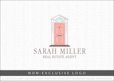 Modern Contemporary Pink Front Door Real Estate Non-Exclusive Logo For Sale LogoMood