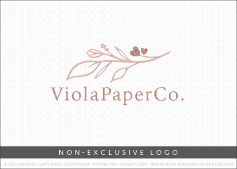 Viola Paper Co Floral Heart Blooms Non-Exclusive Logo For Sale LogoMood